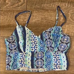 Blue and Green Fitted Camisole Crop Top NWOT